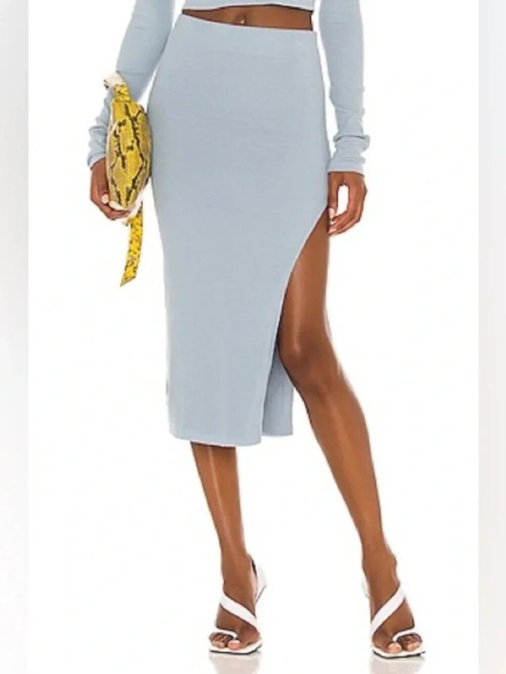 Cotton Citizen Light Blue Midi Skirt with Side Slit